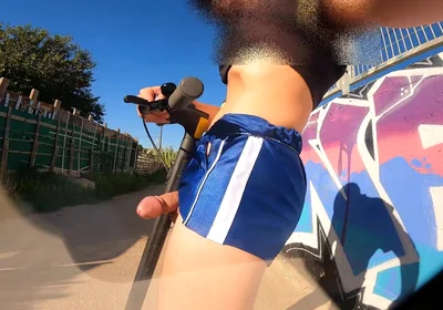 Eccentric Boy Masturbates with His Scooter and Shows His Cock to the Entire Neighborhood