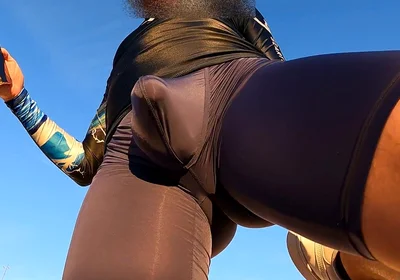 Fitness Instructor in Tight Spandex Gets Erect While Stretching (precum)