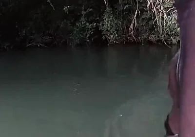 Jerking off in a Public River Untill I Drop a Massive Cumshot in My See Thru Leggings