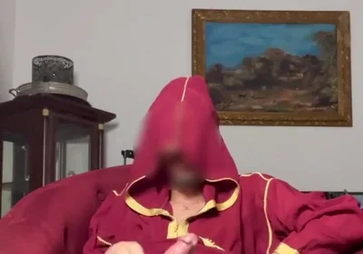 Arab Guy Wearing Jellaba Showing off and Edging His Fat Muslim Dick Before Cumming