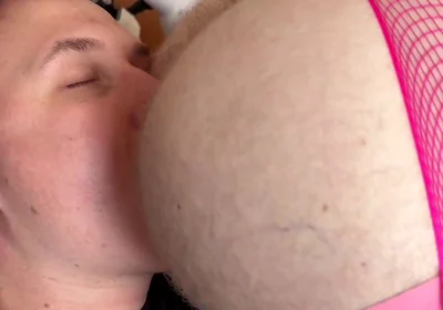 My pretty femboy in fishnets throatfucked like a champ