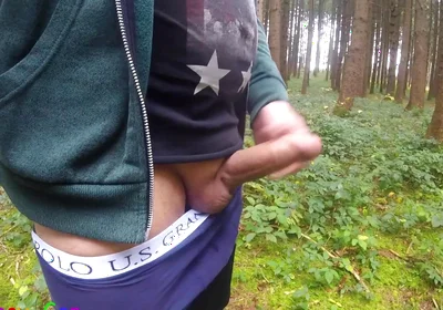 Horny Guy Pisses and Jerks His Big Cock in the Forest Until It Squirts.