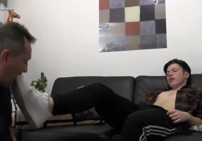 Master teen boy sneaker licking