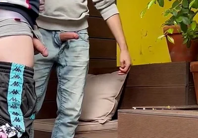 2 Boys Try to Piss in a Glass (one of Them Starts to Get Hard)