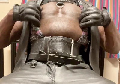 Black Muscle Leather Tit Pump and Play