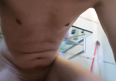 Hot Guy Has a Full Jerkoff Session with Big Cumshot in His Bathroom