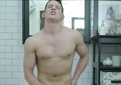 Skinny Brunette Luke A Strokes His Hard Cock On The Shower!