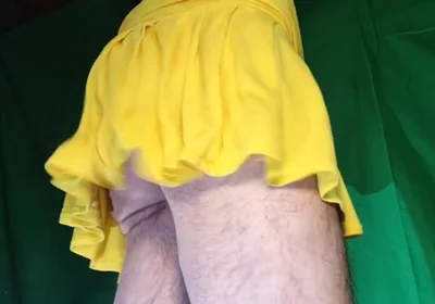 Tiny Yellow Plaid Thong Under Yellow Skirt