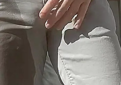 Jules Wets His Grey Pants and Exposes His Semi-hard Cock Through His Trousers