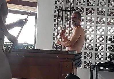Camera Films Straight Players Playing Pool and Naked