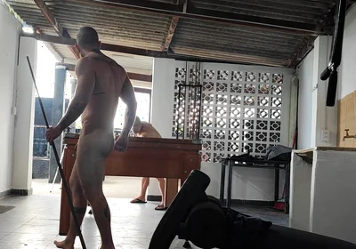 Camera Films Straight Players Playing Pool and Naked