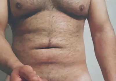 Hairy Big Man Playing with His Dick