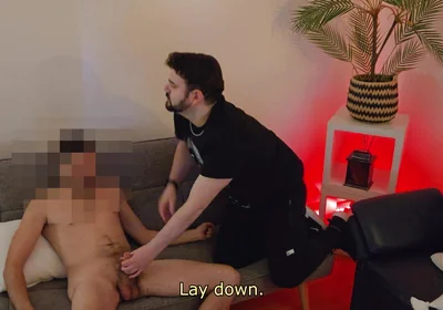 Straight Married Janitor Gets Sucked on the Couch and Moans Loudly While Cumming