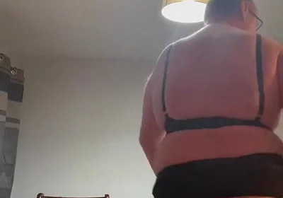 Dirty Gay Crossdresser Love It with Black Bra on