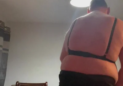 Dirty Gay Crossdresser Love It with Black Bra on