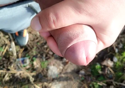 Gentle Slow Jerk off Close up Uncut Cock Outdoor - Close up Cum