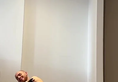 Hairy Sissy Muscle Man in Lingerie and Heels Sensual Striptease, Edging, Wanking, Fingering and Foot Play