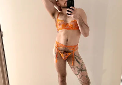 Hairy Sissy Muscle Man in Lingerie and Heels Sensual Striptease, Edging, Wanking, Fingering and Foot Play