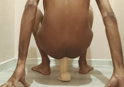 Dirty Gay Boy Taking a Huge Cock Dildo in His Asshole and Moaning Hard