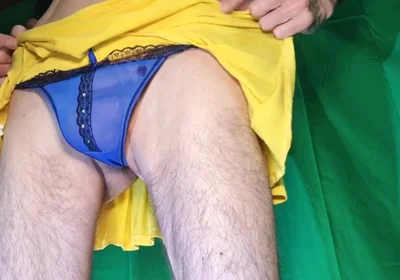Blue Mesh Thong Try on