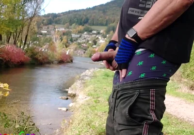 A Gay Emo Guy Jerks off His Thick Cock at Lake Tegernsee and Ejaculates His Semen Into Nature.