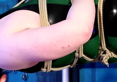 The Chastity Slave Is Bound in Ropes and Tormented with Feet