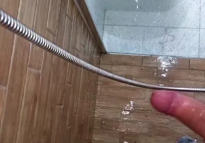 At My Stepmom's House. I Cummed in the Shower Showing My Big Cock - Very Risky Handjob