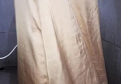 Long Gold Satin Dress Masturbation Cum