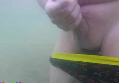 In a Beautiful Mountain Lake, I Jerk off Underwater My Cock, but It Was Too Cold to Cum, so the Finale Place on Land.