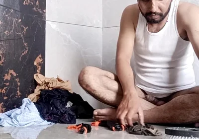 Desi young boy enjoy washing father's underwear