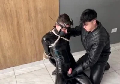 Biker fucking bound rubber boy