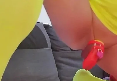 British Dilf Locked in Chastity and Anal Dildo Riding