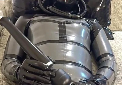 Latex Alien Enjoying with the Vibrator