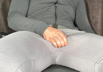 Hands Free Cum in Grey Sweatpants