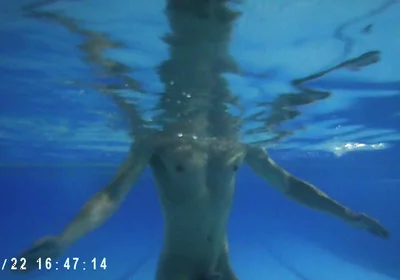 Indoor Public Pool Solo Uncut Nude Fit Man Swimming