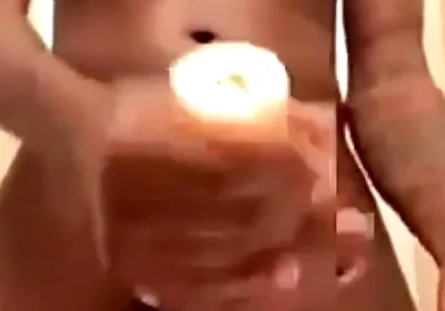 Stroking my hard big dick with torch