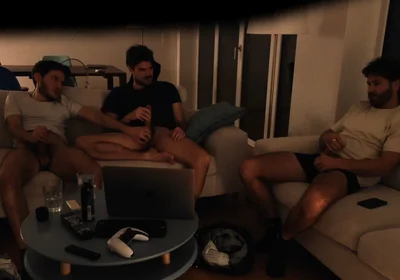 Straight Friend Jerks off with Gay Couple - Real Amateur