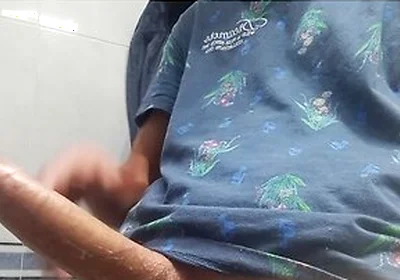 Hot Handsome Shows You His Huge Hard Penis Squirting On The Bathroom Floor