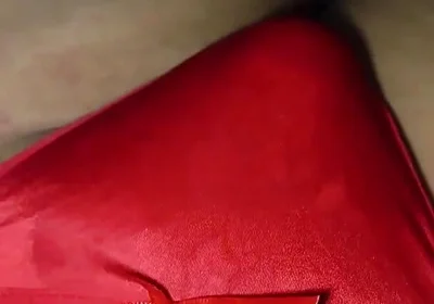 Wife's Sexy Red Thong Full of Cum!