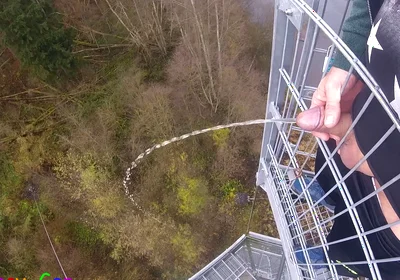 I Pee Outside From a Very Public Observation Tower and Then Masturbate My Penis, and My Balls Are Fat.
