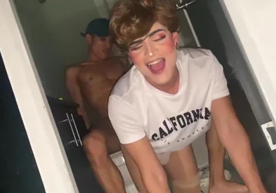 Femboy Plays in the Bathroom and Gets Fucked by the Guy She Met on Grindr