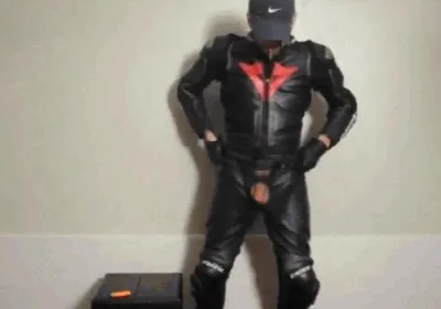 leather biker gear cum load