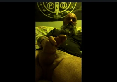 Stepdaddy Bear Jerking off Big Fat Cock Cumshot and Ball Bouncing