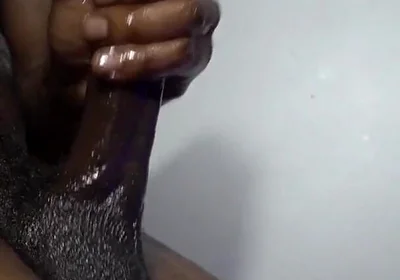 Stroking My Big Black Cock and Cumming Hard
