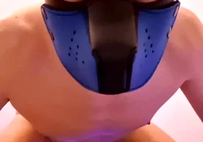 Horny Pet in Chastity Cage