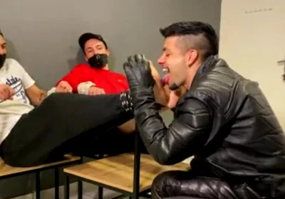 Tickle with tongue leather biker