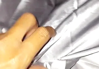 Masturbating Wearing Silver Satin Long Dress in Car