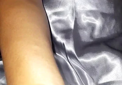 Masturbating Wearing Silver Satin Long Dress in Car