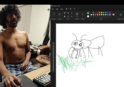 Sharing My Computer Screen as I Attempt to Draw an Ant While Stroking My Cock