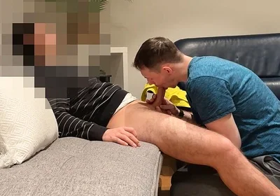 Straight Young Hairy Twink Cums After Edging and Getting Sucked on the Couch